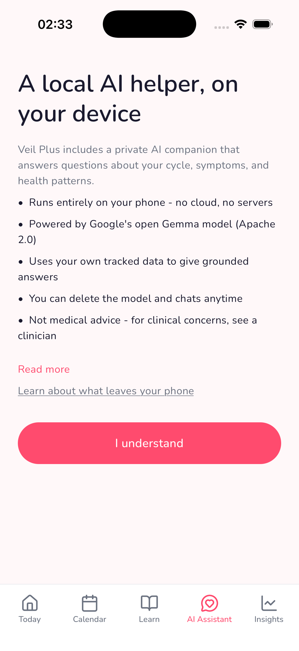 AI health companion - on-device privacy disclosure