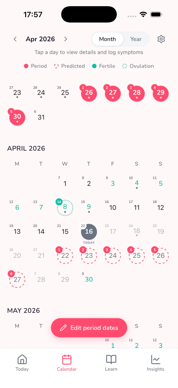 Veil symptom logging screen (tertiary)