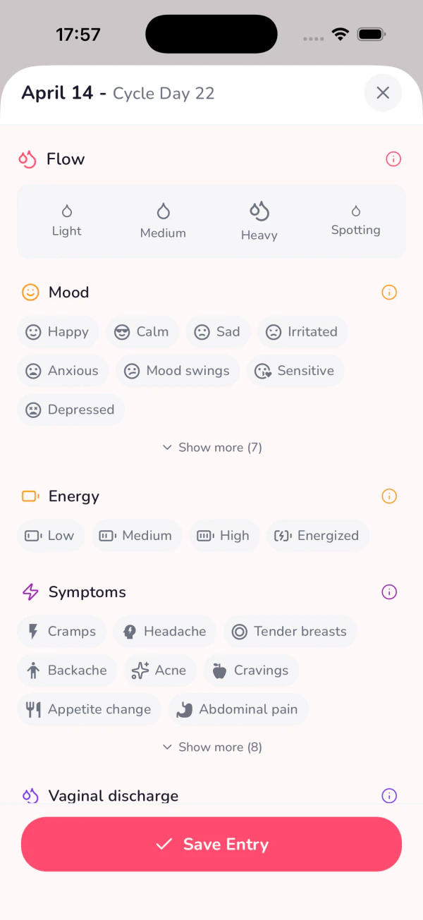 Veil symptom logging screen