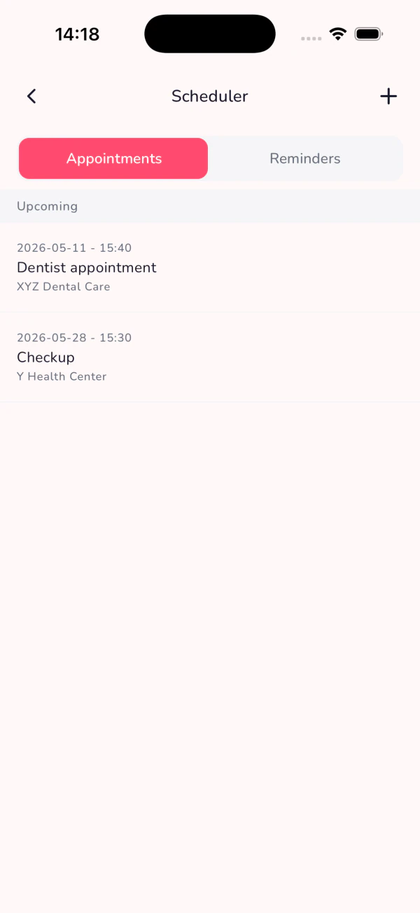 Calendar quick-add sheet, scheduler appointments list, and calendar with appointment badges (secondary)